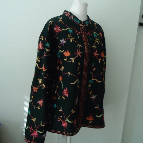 BFA Classics Embroidered Floral Black Jacket Cotton Long Sleeve Western Boho - Picture 5 of 10